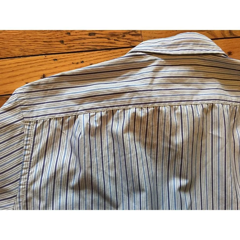 J. Crew Blue Striped‎ Men's Dress Shirt Oxford Size 16-16 1/2 2 Ply
